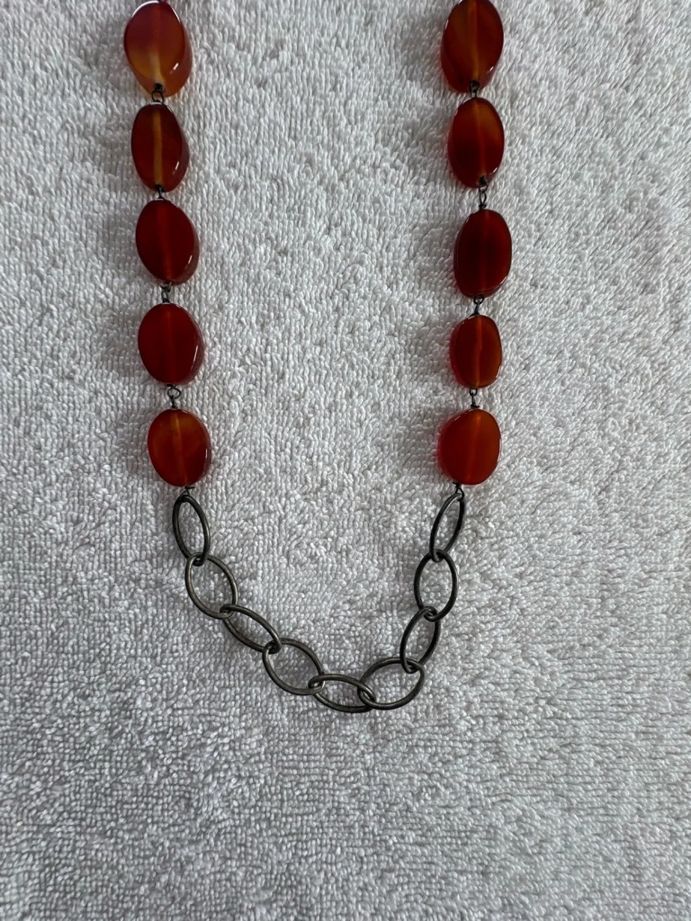Vintage Carnelian Necklace Whiskey Brown Orange Flat Oval Chunky Boho
